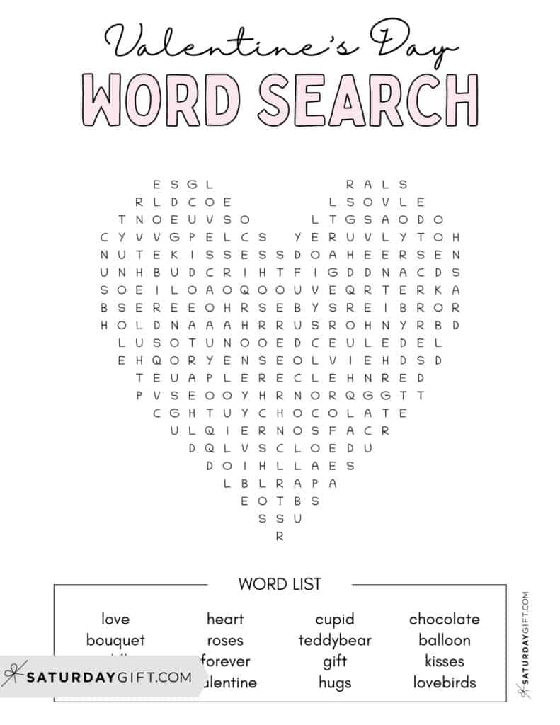valentine's day word search - cute & free printables | saturdaygift